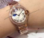 Ballon Bleu de Cartier Rose Gold Diamond Replica Diamond Bezel Moonphase Watch 33mm
